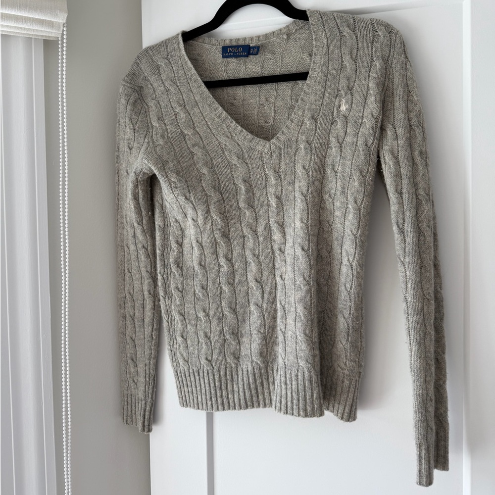Polo by Ralph Lauren Cable-Knit V-Neck Sweater - Heather Gray